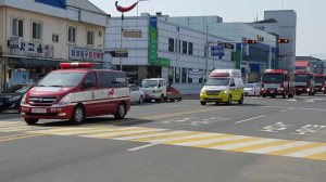청양소방서, 소방차 길터주기 국민 참여훈련 실시